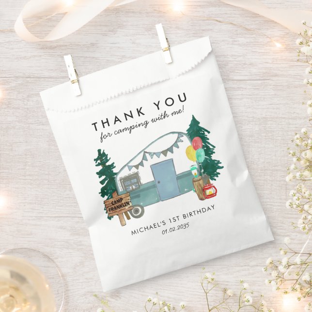 Sachets En Papier Camper Camper Van Trees Camping 1er anniversaire (Coupé)
