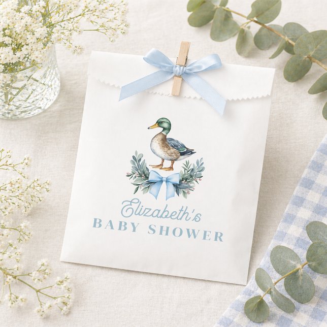 Sachets En Papier Canard colvert bébé garçon bleu Shower de bébé (Blue Baby Boy Mallard Duck Baby Shower Favor Bag)