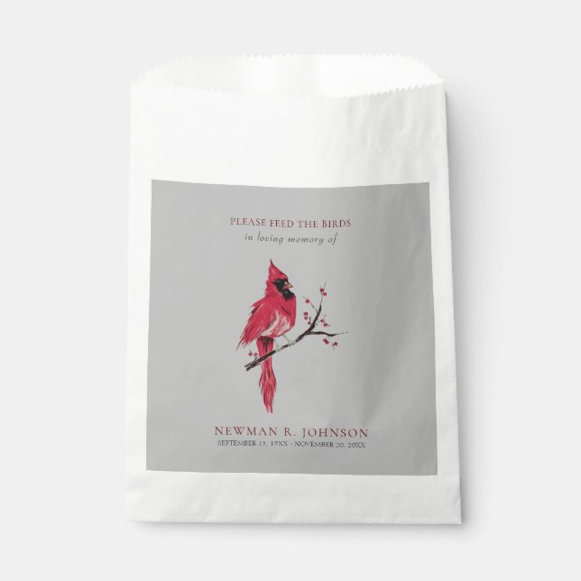 Sachets En Papier Cardinal Bird Seed Packet Funeral Memorial (Devant)