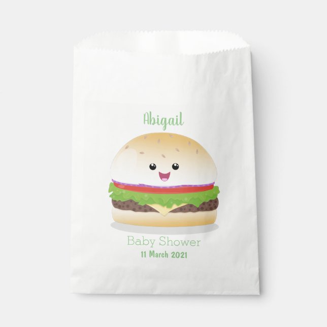 Sachets En Papier Caricature de hamburger kawaii joyeux (Devant)