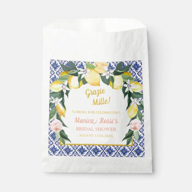 Sachets En Papier Carreaux bleus au citron italien Merci mille fois  (Devant)