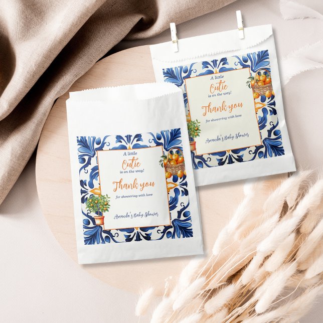 Sachets En Papier Carrelage bleu Cutie Orange Citrus Baby shower Déc (Créateur téléchargé)