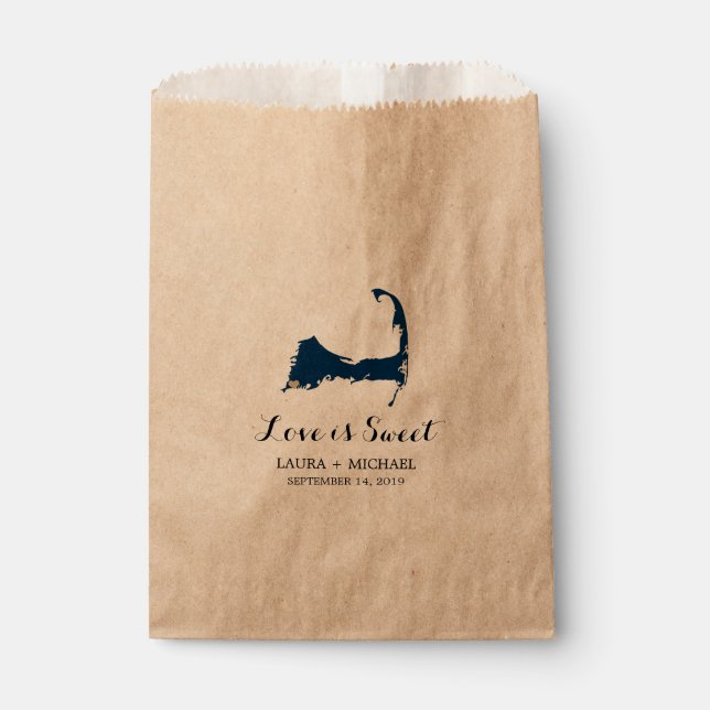Sachets En Papier Carte du cap Falmouth avec coeur | Faveurs (Devant)