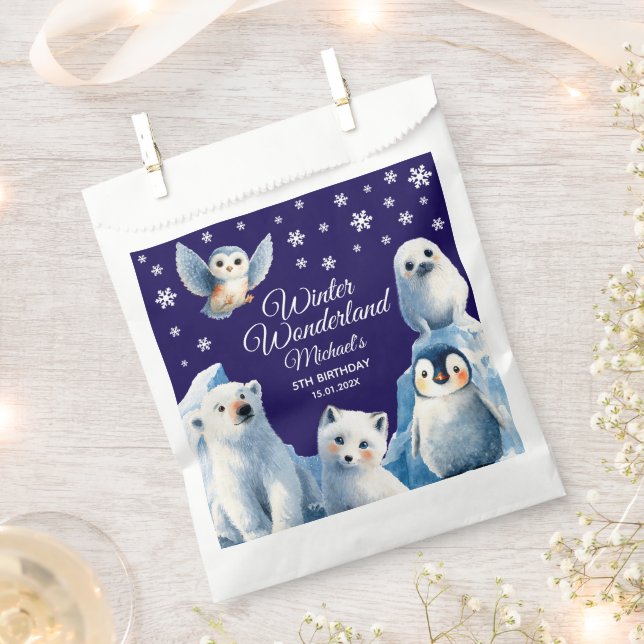 Sachets En Papier Cartoon Arctic Animaux Blue Winter Birthday (Coupé)