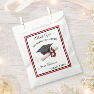 Sachets En Papier Casquette de graduation noire et rouge & Tassel