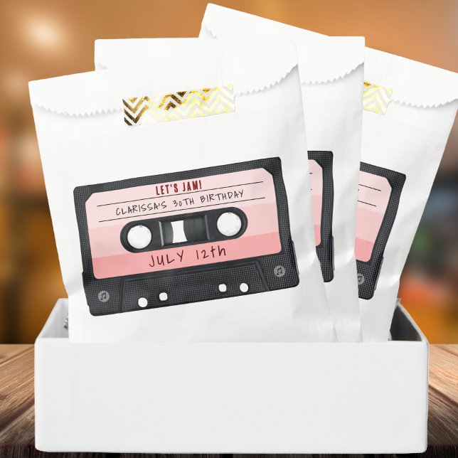 Sachets En Papier Cassette Bande rose Retro Anniversaire (Cassette Tape Retro Birthday Party Favor Bag
)