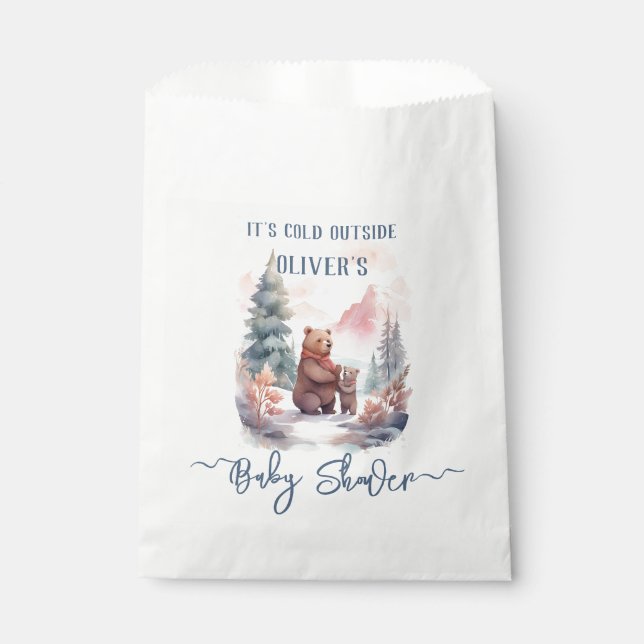 Sachets En Papier C'est Froid Dehors Fête de Bébé Ours Forêt Hiverna (Devant)