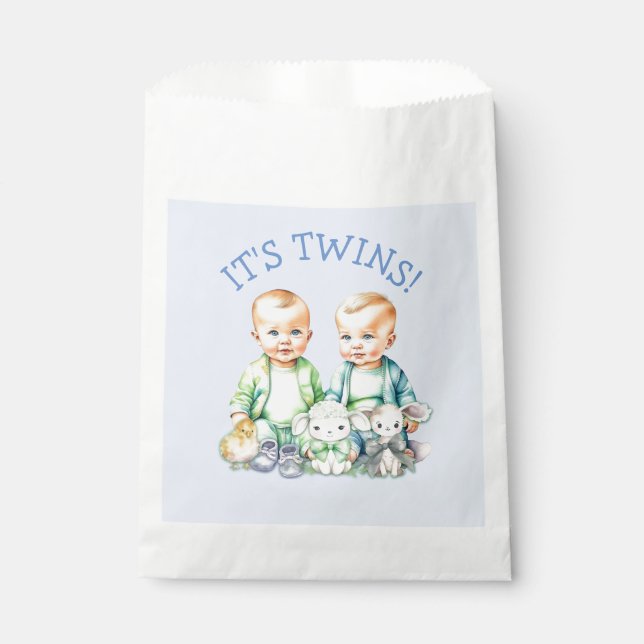 Sachets En Papier C'est Twins ! Baby shower jumeaux garçon mignon (Devant)