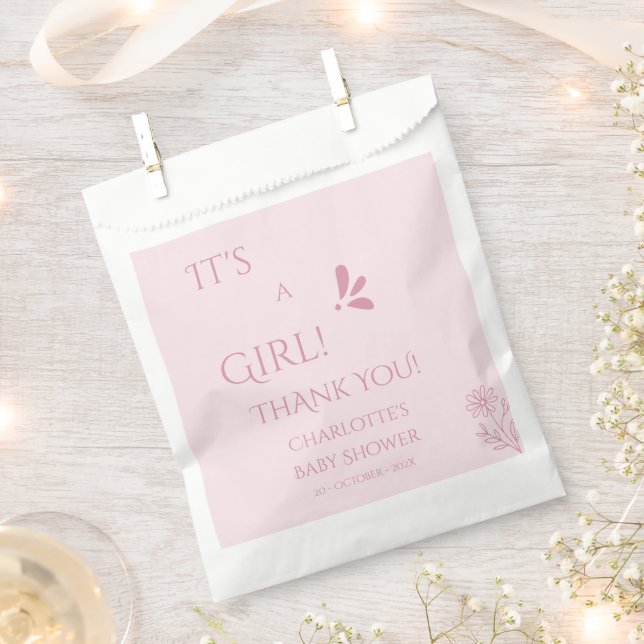 Sachets En Papier C'est une fille ! Minimalisme Baby Shower Rose Pas (Coupé)