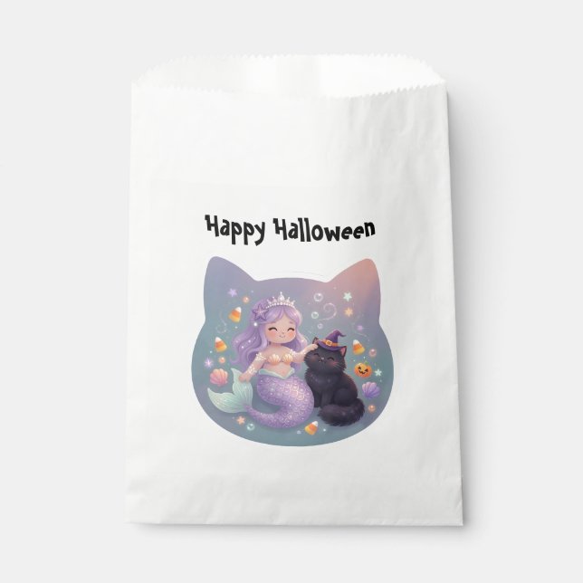 Sachets En Papier Charme de Halloween Sirène et Chat (Devant)