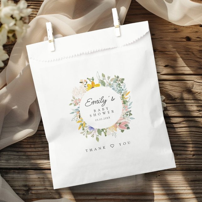 Sachets En Papier Charme de jardin fleur sauvage | Baby shower (Custom Wildflower Garden Charm | Baby Shower Favor Bag with your Name & Date.)