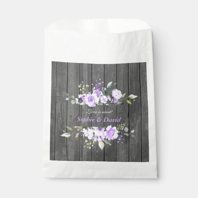 Sachets En Papier Charme Lavande Floral Grange Mariage en bois (Devant)