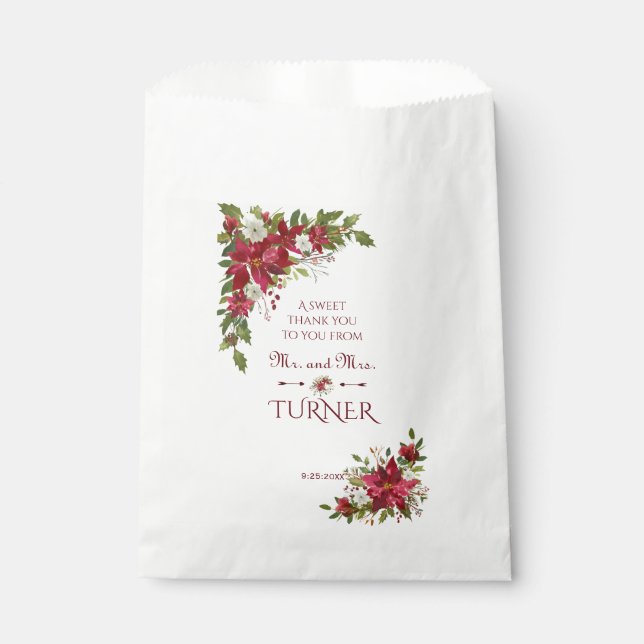 Sachets En Papier Charme Noël Rouge Blanc Poinsettia Frame Mariage (Devant)