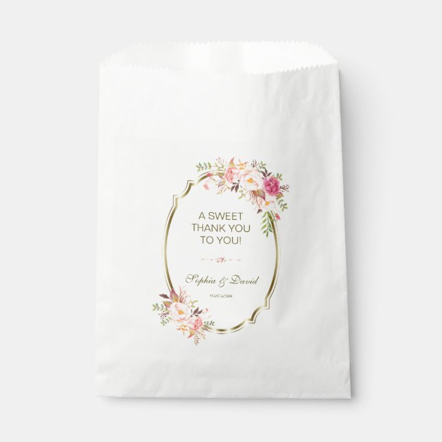 Sachets En Papier Charme rose Blush Floral Mariage de cadre or (Devant)