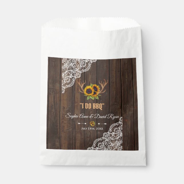 Sachets En Papier Charme Tournesols Rustiques Bois de Cerf Dentelle  (Devant)