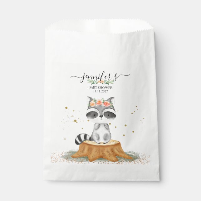Sachets En Papier Charming Raccoon Wildlife Baby Shower (Devant)