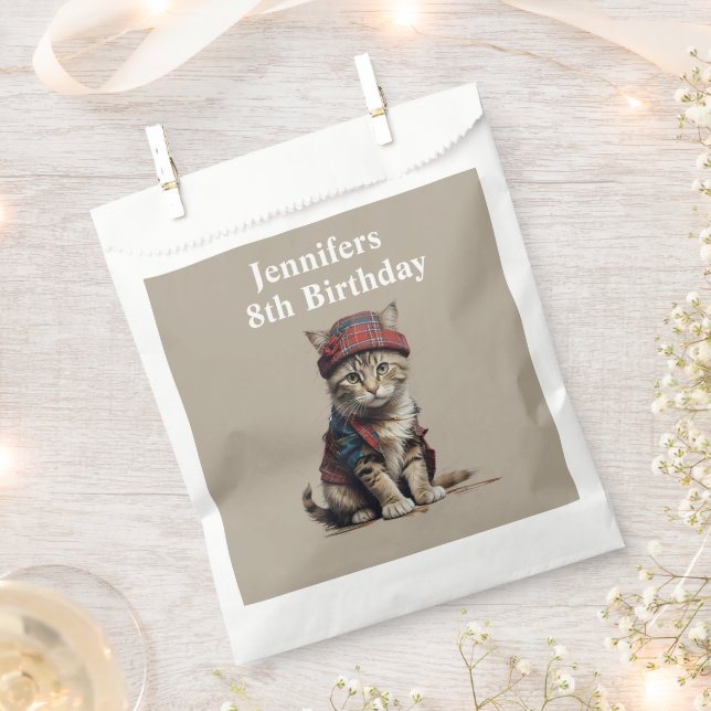 Sachets En Papier chat d'anniversaire en écossais déguisement (Coupé)