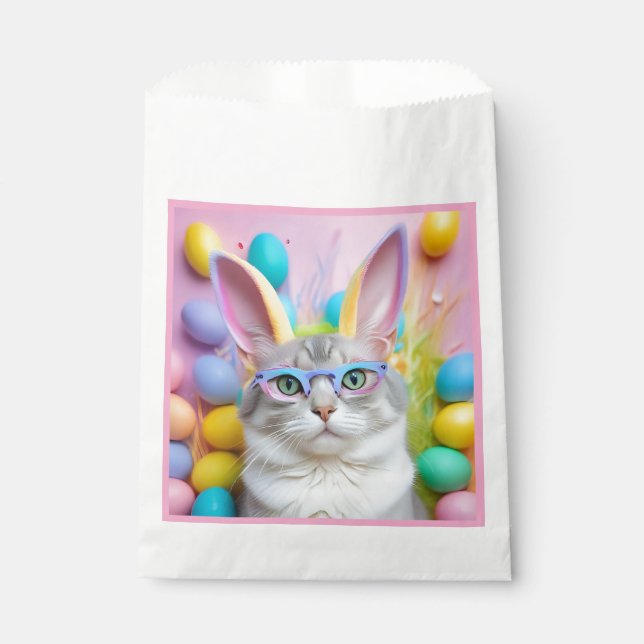 Sachets En Papier Chat de Pâques Whimsical avec oreilles lapin (Devant)
