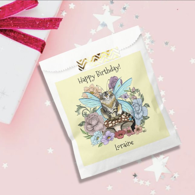 Sachets En Papier Chat féerique tabby pastel fantaisiste floral  (Créateur téléchargé)