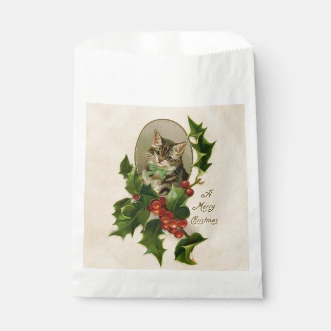Sachets En Papier Chat Noël Joyau Holly Kitten Art antique (Devant)