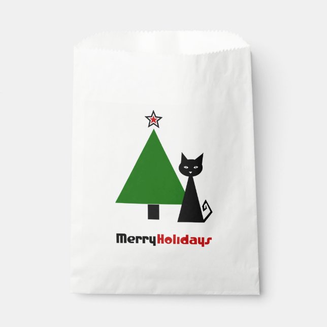 Sachets En Papier Chat noir avec arbre de Noël (Devant)