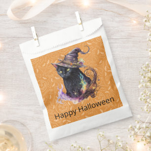 Sachets En Papier Chat noir dans le chapeau de sorcière Orange Joyeu