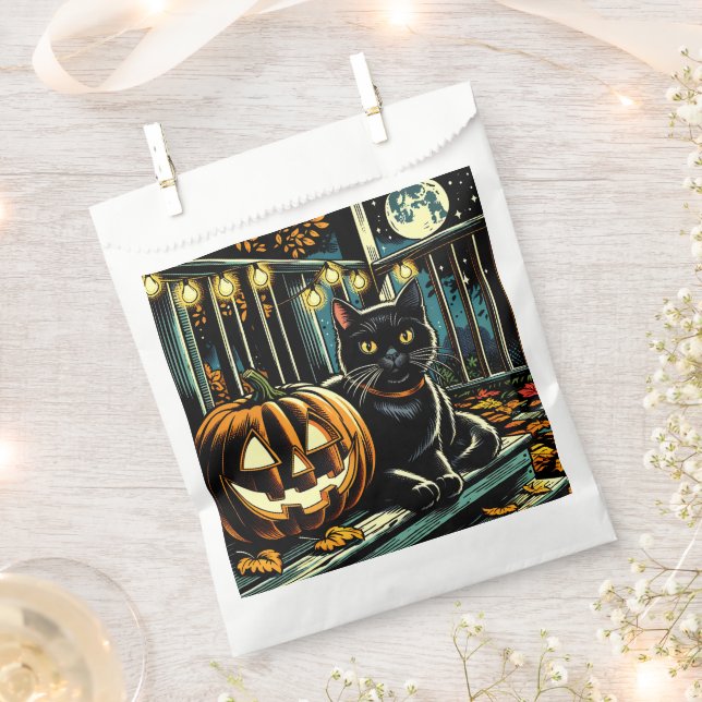 Sachets En Papier Chat noir et citrouille d'Halloween (Coupé)