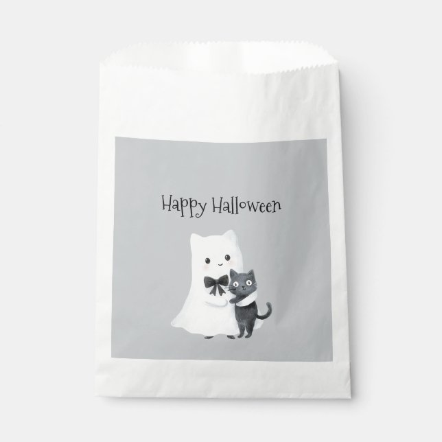 Sachets En Papier Chat noir fantôme mignon Halloween (Devant)