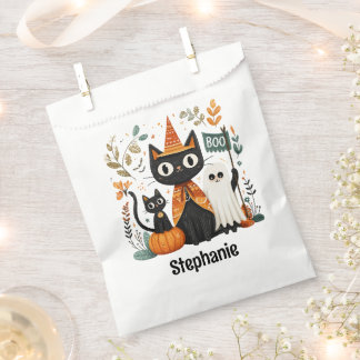 Sachets En Papier Chat noir mignon personnalisé et Halloween fantôme