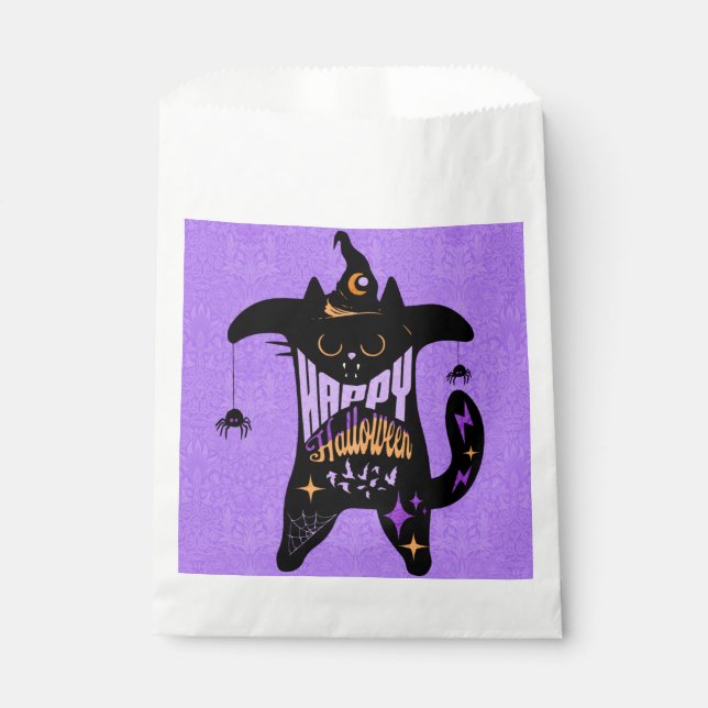 Sachets En Papier Chat noir rétro drôle Halloween (Devant)