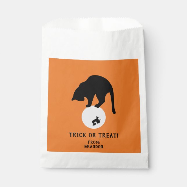 Sachets En Papier Chat noir rétro sur la lune Halloween (Devant)