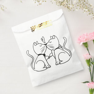 Sachets En Papier Chats mignons s'embrassant Mariage romantique noir
