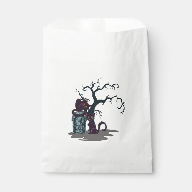 Sachets En Papier Chats noirs Halloween Arbre de pierre noire (Devant)