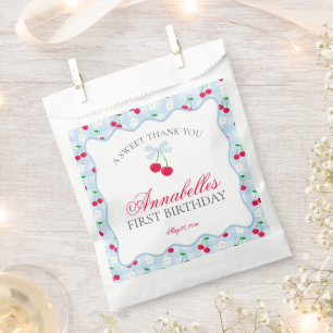 Sachets En Papier Cherry Sweet Blue Coquette Bow Anniversaire Desser
