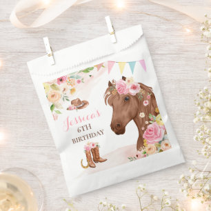 Sachets En Papier Cheval Anniversaire Fête Cowgirl rose Floral Anniv