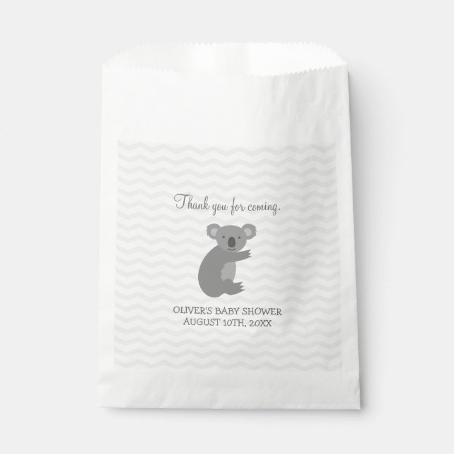 Sachets En Papier Chevron gris koala ours baby shower (Devant)