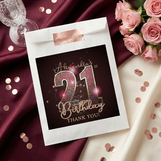 Sachets En Papier Chic 21st Birthday Party Rose Gold Black Glamour (Créateur téléchargé)