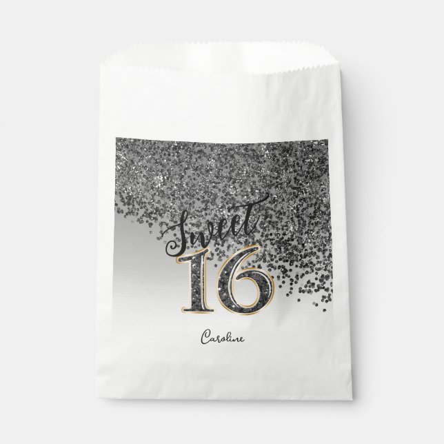 Sachets En Papier Chic Black Parties scintillant Sweet 16 Anniversai (Devant)