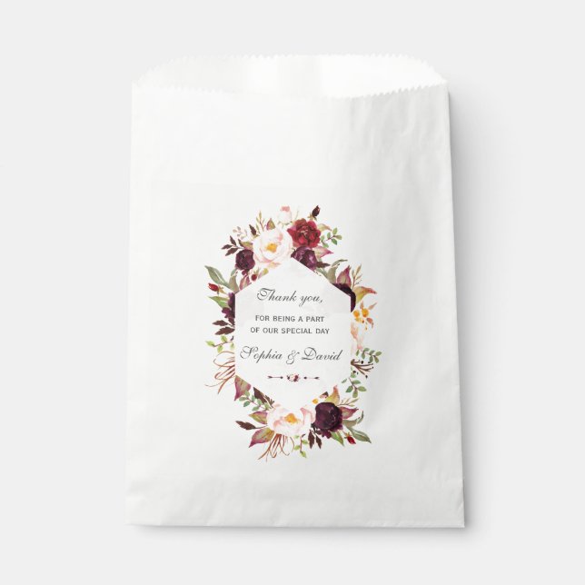 Sachets En Papier Chic Bourgogne Marsala Floral Mariage géométrique (Devant)