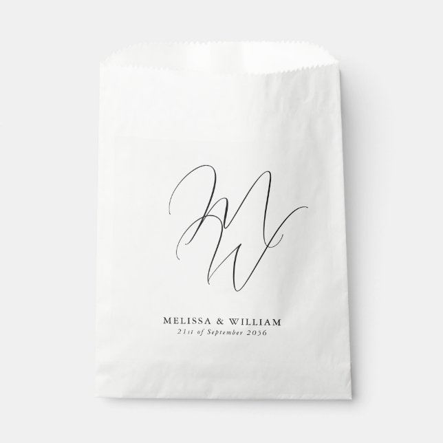 Sachets En Papier Chic Élégant Monogramme Moderne Noir & Blanc (Devant)