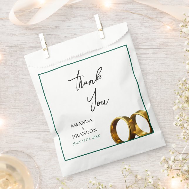 Sachets En Papier Chic Emerald Green Gold Rings Mariage (Coupé)