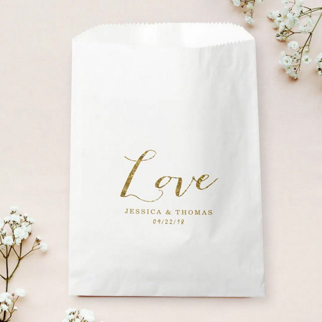 Sachets En Papier Chic Faux Gold Foil Custom Wedding Love Modèle (Créateur téléchargé)