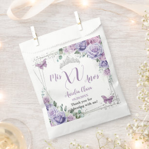 Sachets En Papier Chic Fleurs de Lilas Violet Papillons Quinceañera
