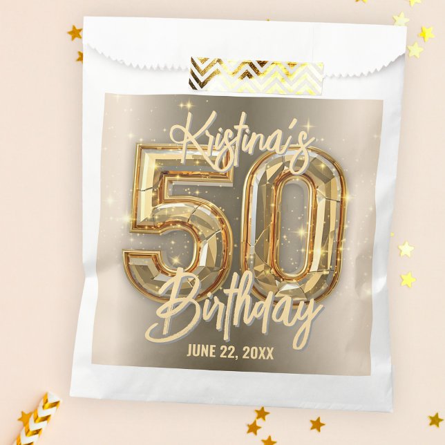 Sachets En Papier Chic Glam Gold et Diamond Accents 50e anniversaire (Créateur téléchargé)
