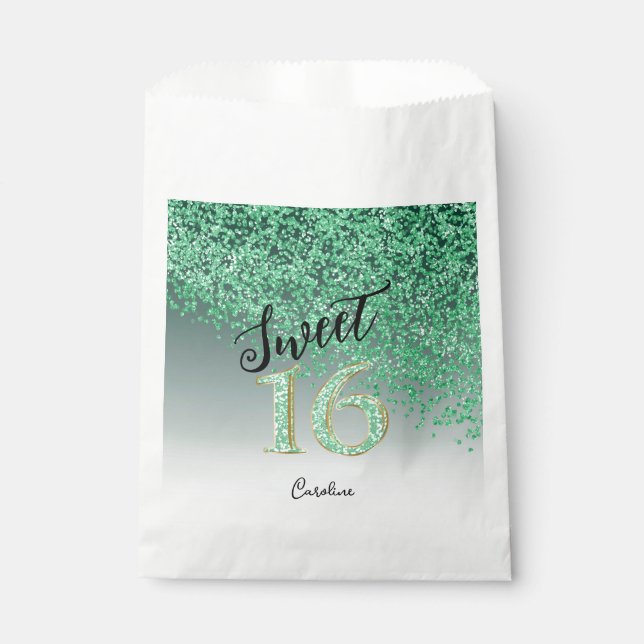 Sachets En Papier Chic Green Parties scintillant Sweet 16 Anniversai (Devant)