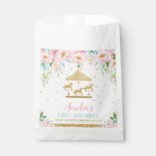 Sachets En Papier Chic Pink Mint Floral Carousel fête d'anniversaire