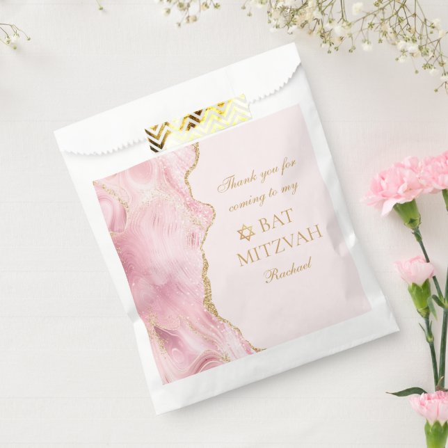 Sachets En Papier Chic Rose Gold Agate Bat mitzvah Party Personnalis (Scellé)