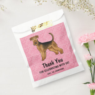 Sachets En Papier Chien Airedale Terrier avec cœurs roses Merci