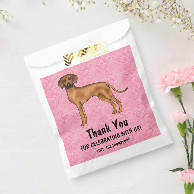 Sachets En Papier Chien Rhodesian Ridgeback sur cœurs roses Merci (Scellé)