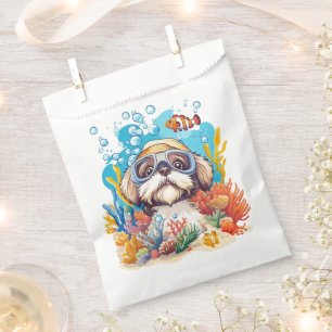 Sachets En Papier Chien Shih Tzu Snorkeling sur un récif de corail